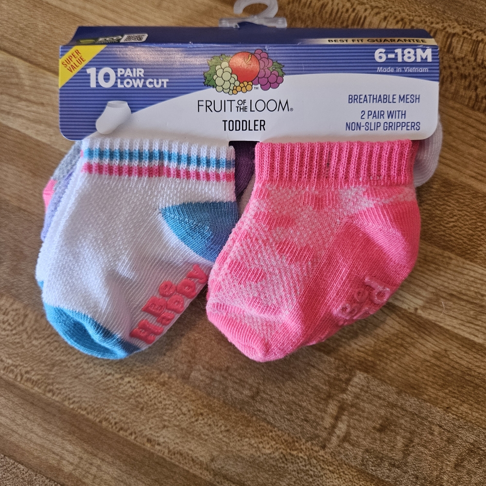 Lot Of Socks Fruit of the Loom Toddler Socks - Pink and White
